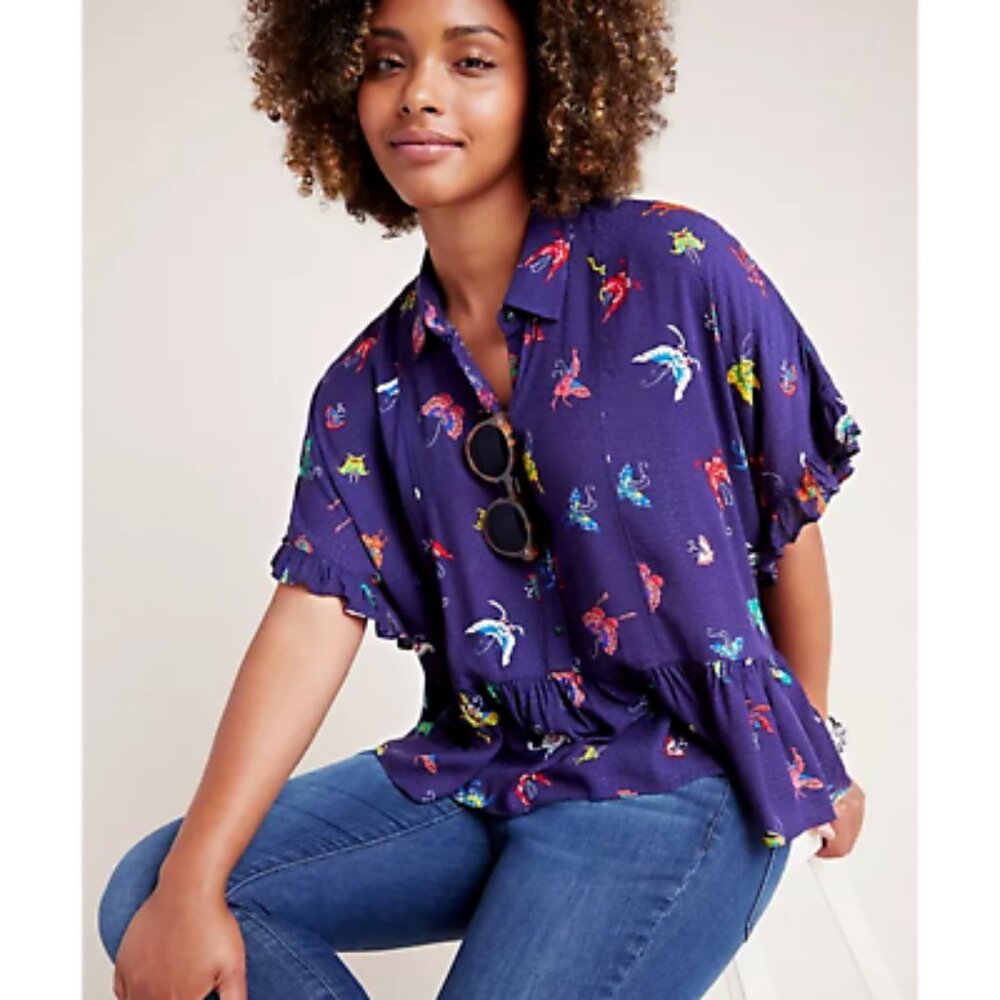 Anthropologie Ruffle Butterfly Blouse